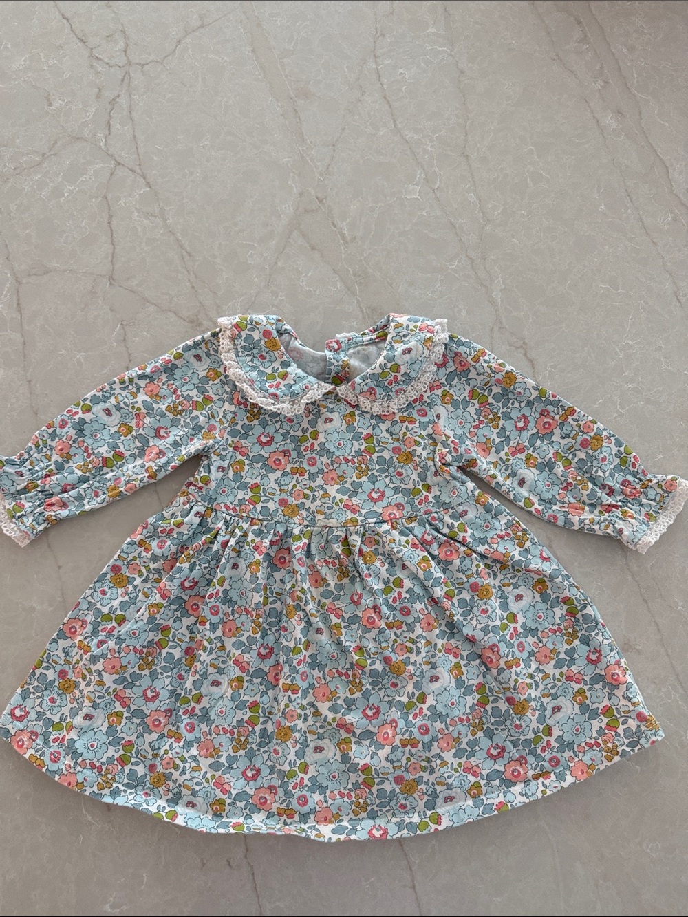 Girls Floral Peter Pan Collar Dress - Blue Multicolor